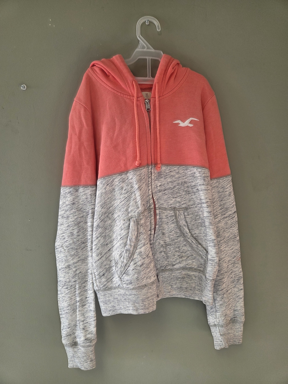 Hollister Coral Pink and Heather Gray Girls' Zip Hoodie